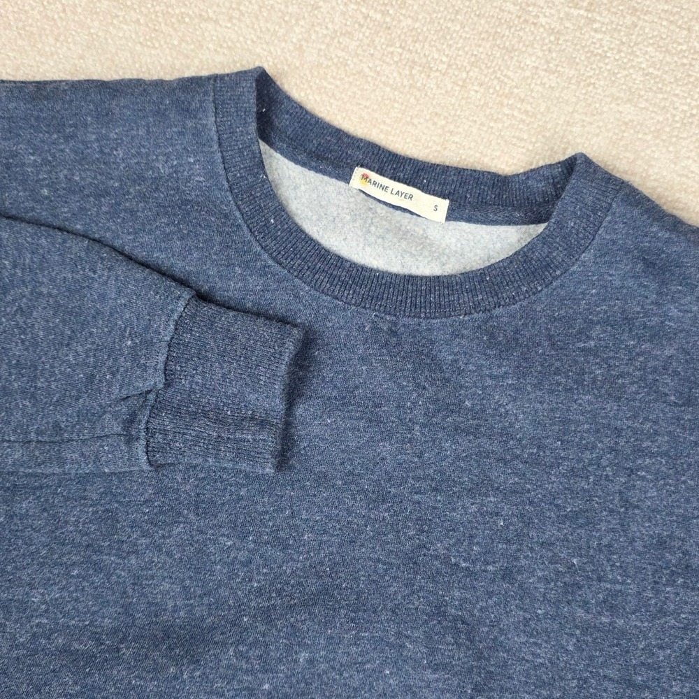Marine Layer Womens Small Blue Side Tie Crewneck Fleece Sweatshirt‎ Heathered